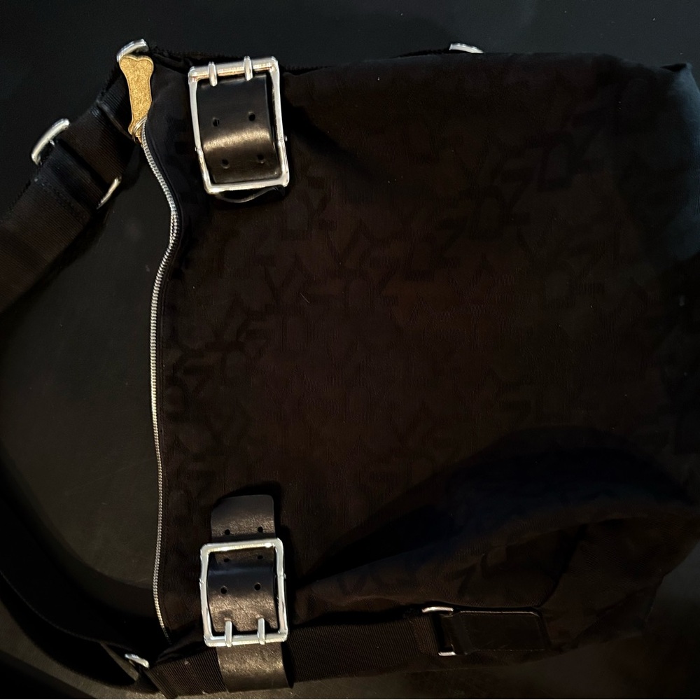 DKNY Black Messenger Bag with Silver Accents